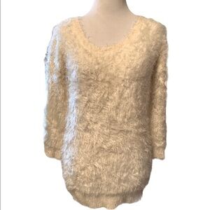 Apt 9 Off white fuzzy longer length sweater, small